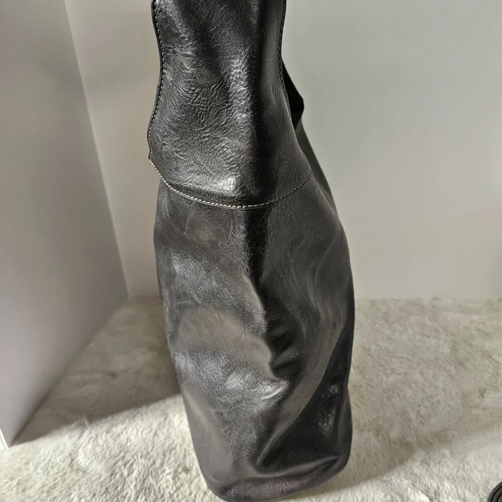 NWOT Black Gray Faux Leather Hobo Bag w/ Makeup Bag Crossbody